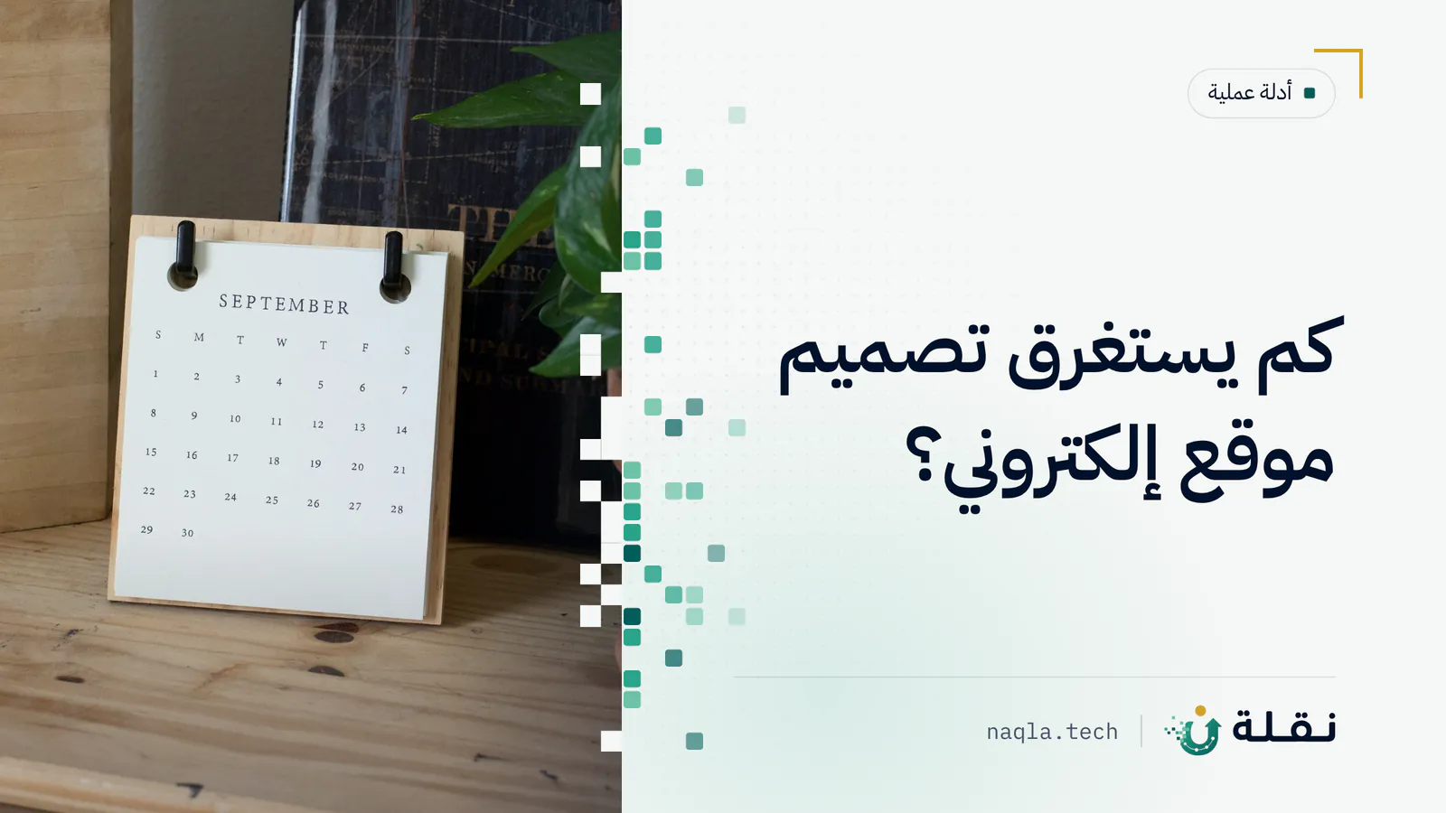 تقويم مكتبي خشبي بجانب نبتة لتخطيط مراحل مشروع موقع